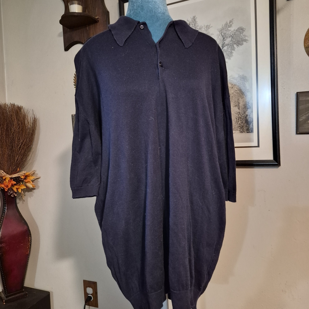 John Smedley Dark Blue Sea Island Cotton Knitted Polo Size 48